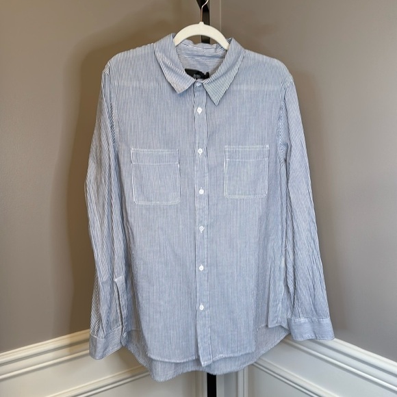 Zara into the classics blue and white striped button-down size extra large - Picture 8 of 11